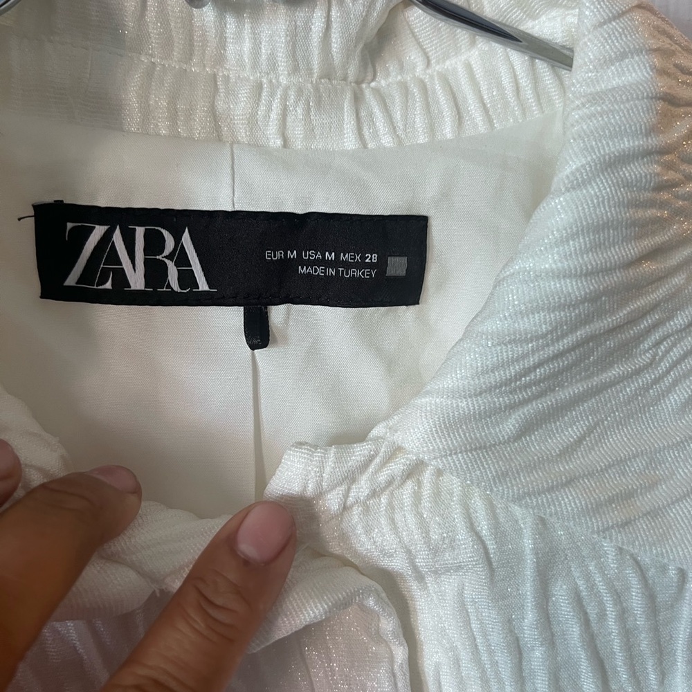 Zara White Textured Women's Blazer - Picture 3 of 12